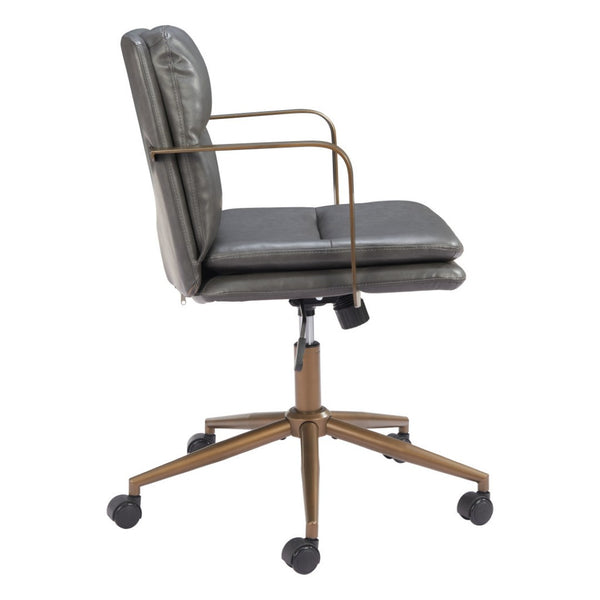 HomeRoots Dark Gray Faux Leather Adjustable Height Swivel Office Chair with Bronze Frame for Comfort & Style 572154