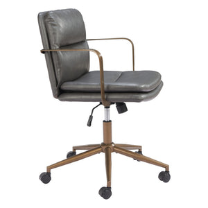 HomeRoots Dark Gray Faux Leather Adjustable Height Swivel Office Chair with Bronze Frame for Comfort & Style 572154