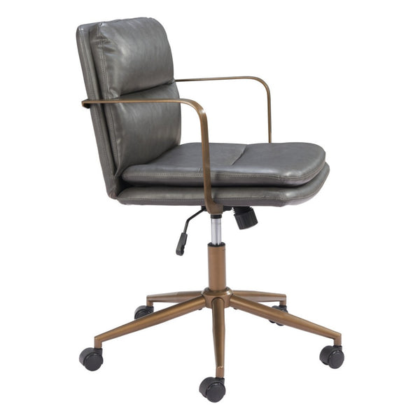HomeRoots Dark Gray Faux Leather Adjustable Height Swivel Office Chair with Bronze Frame for Comfort & Style 572154