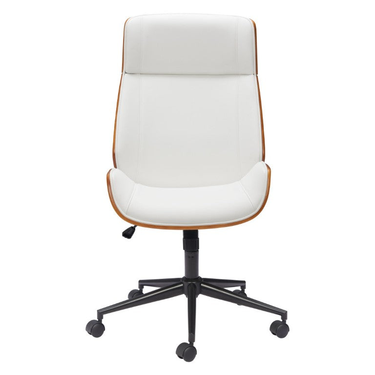 HomeRoots White Ergonomic Rolling Office Chair with Adjustable Height for Executive Workspaces 572156