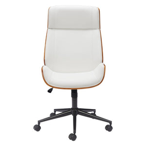 HomeRoots White Ergonomic Rolling Office Chair with Adjustable Height for Executive Workspaces 572156
