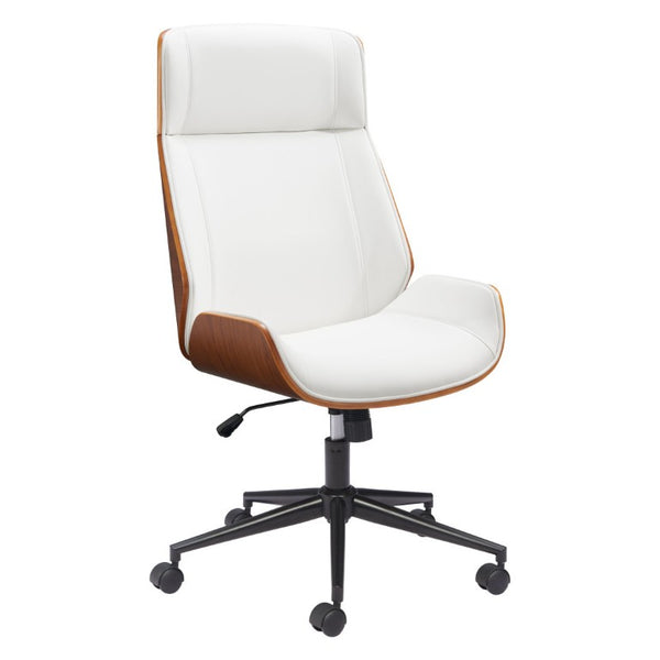 White Ergonomic Rolling Office Chair with Adjustable Height for Executive Workspaces