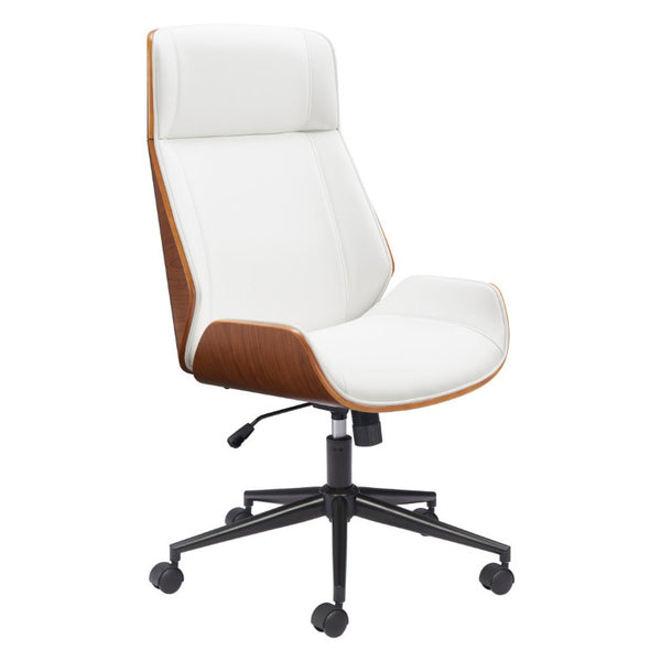 White Ergonomic Rolling Office Chair with Adjustable Height for Executive Workspaces