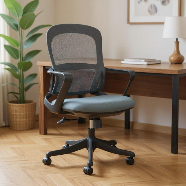HomeRoots Gray Ergonomic Adjustable Height Swivel Office Chair - Modern Design with Mobility & Comfort Features 572163