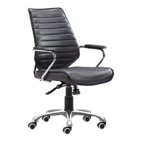 HomeRoots Black Adjustable Height Swivel Rolling Office Chair - Ergonomic Faux Leather, Modern Style & Comfort! 572165