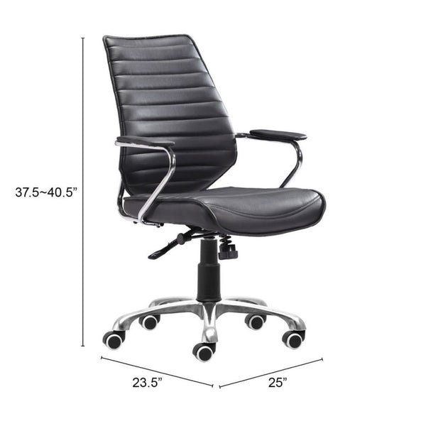 HomeRoots Black Adjustable Height Swivel Rolling Office Chair - Ergonomic Faux Leather, Modern Style & Comfort! 572165