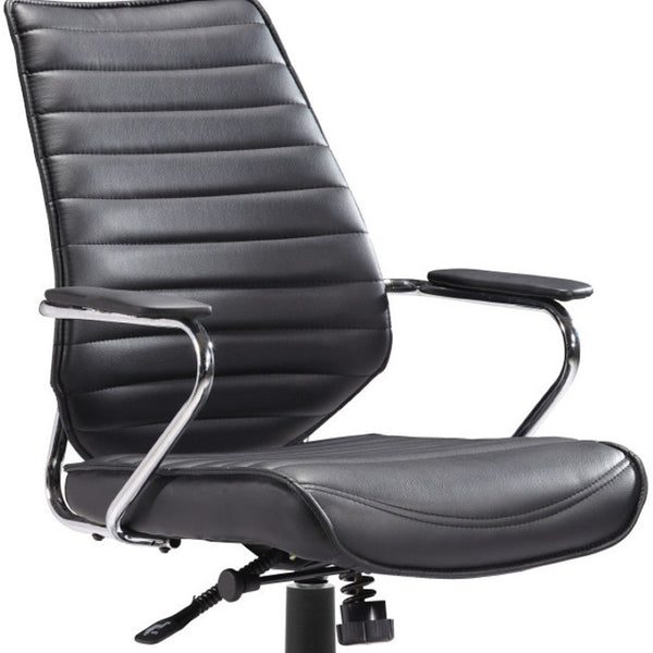 HomeRoots Black Adjustable Height Swivel Rolling Office Chair - Ergonomic Faux Leather, Modern Style & Comfort! 572165