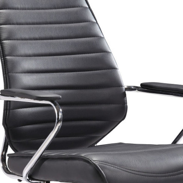 HomeRoots Black Adjustable Height Swivel Rolling Office Chair - Ergonomic Faux Leather, Modern Style & Comfort! 572165