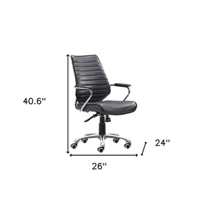 HomeRoots Black Adjustable Height Swivel Rolling Office Chair - Ergonomic Faux Leather, Modern Style & Comfort! 572165