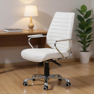 HomeRoots White Adjustable Height Swivel Rolling Office Chair - Modern Ergonomic Design for Ultimate Comfort 572166