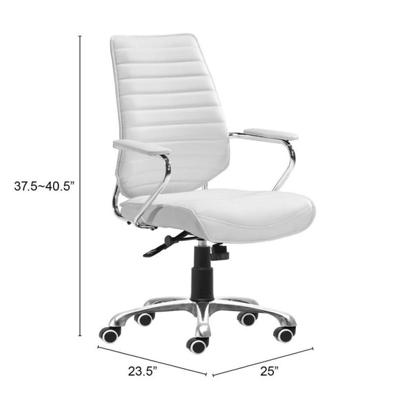 HomeRoots White Adjustable Height Swivel Rolling Office Chair - Modern Ergonomic Design for Ultimate Comfort 572166