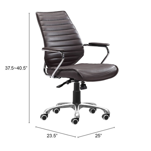HomeRoots Espresso Adjustable Height Swivel Chair – Stylish Faux Leather & Silver Frame for Ultimate Comfort 572167