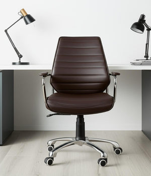 HomeRoots Espresso Adjustable Height Swivel Chair – Stylish Faux Leather & Silver Frame for Ultimate Comfort 572167