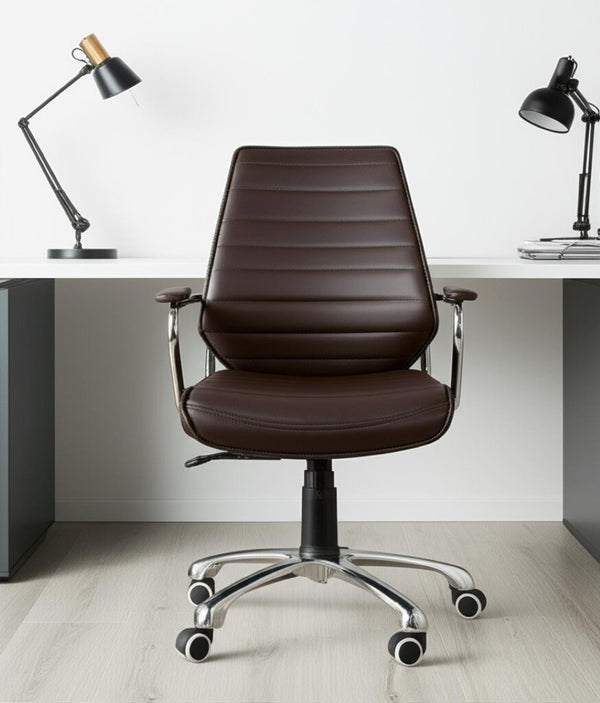HomeRoots Espresso Adjustable Height Swivel Chair – Stylish Faux Leather & Silver Frame for Ultimate Comfort 572167