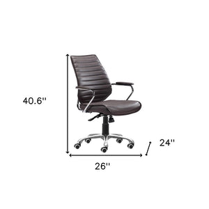 HomeRoots Espresso Adjustable Height Swivel Chair – Stylish Faux Leather & Silver Frame for Ultimate Comfort 572167