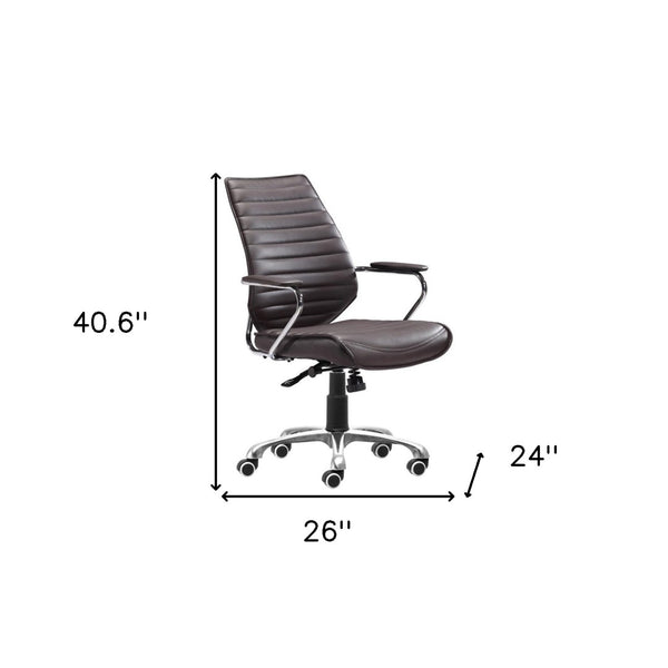 HomeRoots Espresso Adjustable Height Swivel Chair – Stylish Faux Leather & Silver Frame for Ultimate Comfort 572167