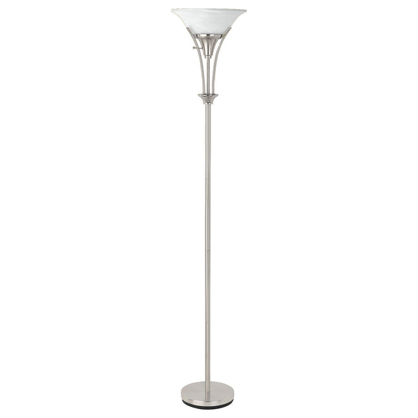 English Elm Jessa Brushed Steel Frosted Torchiere Floor Lamp - Sleek Fingerprint-Resistant Metal, Warm Diffused Glow B062P328634