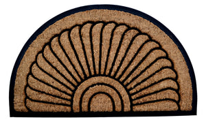 Homeroots 24" X 36" Beige And Black Rubber And Coir Outdoor Semi Circle Door Mat   572173