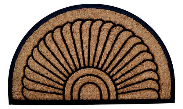 Homeroots 24" X 36" Beige And Black Rubber And Coir Outdoor Semi Circle Door Mat   572173