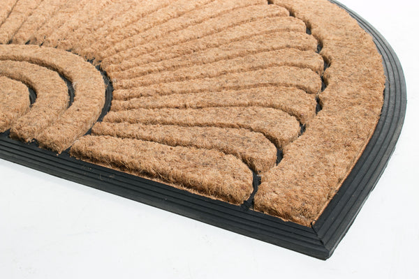 Homeroots 24" X 36" Beige And Black Rubber And Coir Outdoor Semi Circle Door Mat   572173