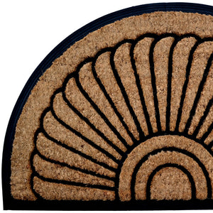 Homeroots 24" X 36" Beige And Black Rubber And Coir Outdoor Semi Circle Door Mat   572173