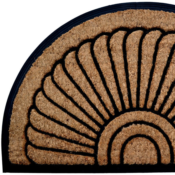 Homeroots 24" X 36" Beige And Black Rubber And Coir Outdoor Semi Circle Door Mat   572173
