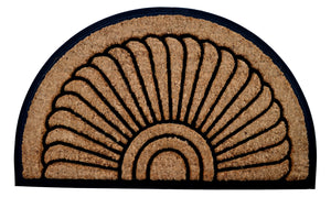 Homeroots 24" X 36" Beige And Black Rubber And Coir Outdoor Semi Circle Door Mat   572173