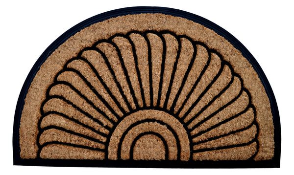 Homeroots 24" X 36" Beige And Black Rubber And Coir Outdoor Semi Circle Door Mat   572173