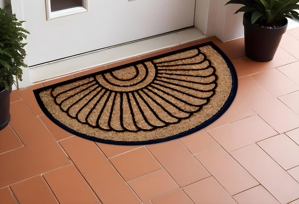 Homeroots 24" X 36" Beige And Black Rubber And Coir Outdoor Semi Circle Door Mat   572173