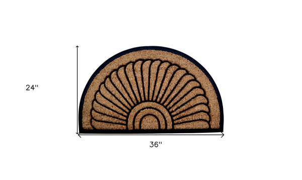 Homeroots 24" X 36" Beige And Black Rubber And Coir Outdoor Semi Circle Door Mat   572173