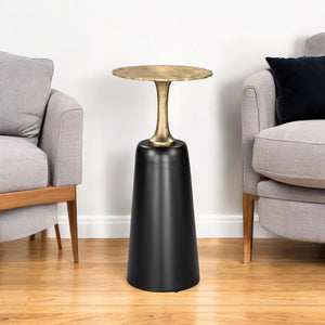 HomeRoots 26" Elegant Gold and Black Round Pedestal End Table - Versatile Accent Piece for Modern Interiors 572177