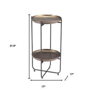 HomeRoots 32" Modern Round Pedestal End Table in Bronze and Gray Steel - Chic Accent for Small Spaces 572180