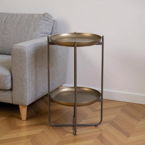 HomeRoots 32" Modern Round Pedestal End Table in Bronze and Gray Steel - Chic Accent for Small Spaces 572180