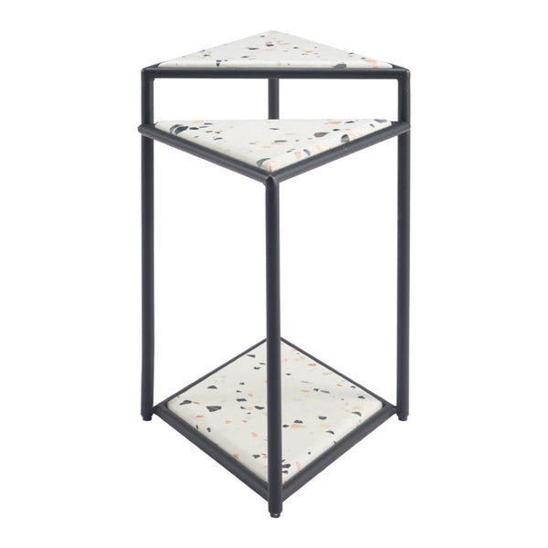 HomeRoots 20" Modern Black and White Pedestal End Table - Chic Triangular Design for Stylish Small Spaces 572182