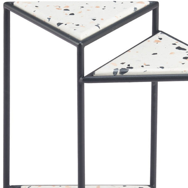 HomeRoots 20" Modern Black and White Pedestal End Table - Chic Triangular Design for Stylish Small Spaces 572182