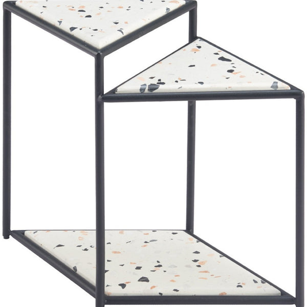 HomeRoots 20" Modern Black and White Pedestal End Table - Chic Triangular Design for Stylish Small Spaces 572182