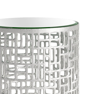 HomeRoots 20" Silver Mirrored Glass Pedestal End Table – Chic Aluminum Base, Versatile & Glamorous Design for Any Space 572184