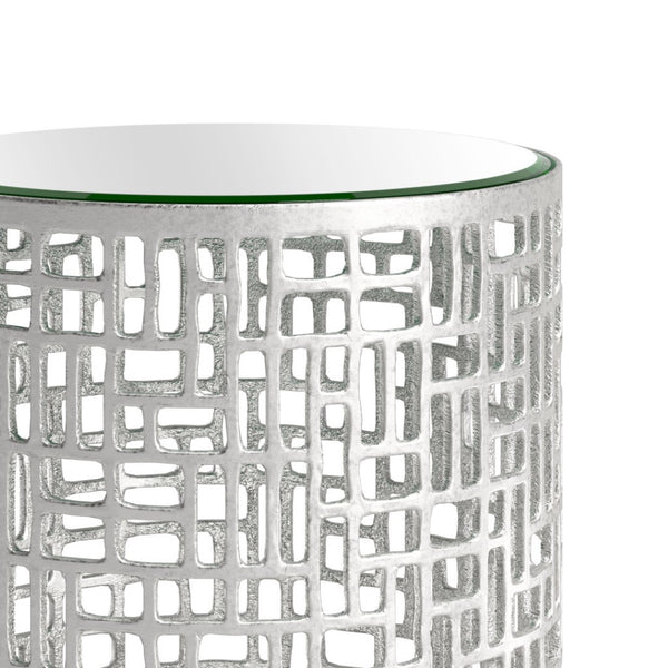 HomeRoots 20" Silver Mirrored Glass Pedestal End Table – Chic Aluminum Base, Versatile & Glamorous Design for Any Space 572184