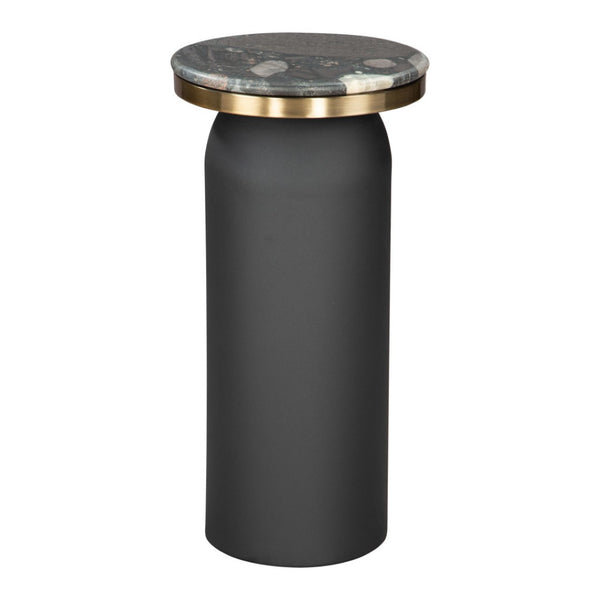 HomeRoots 24" Black Wood End Table - Modern Pedestal Design with Marble Top for Stylish Living Room Accents 572186