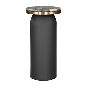 HomeRoots 24" Black Wood End Table - Modern Pedestal Design with Marble Top for Stylish Living Room Accents 572186