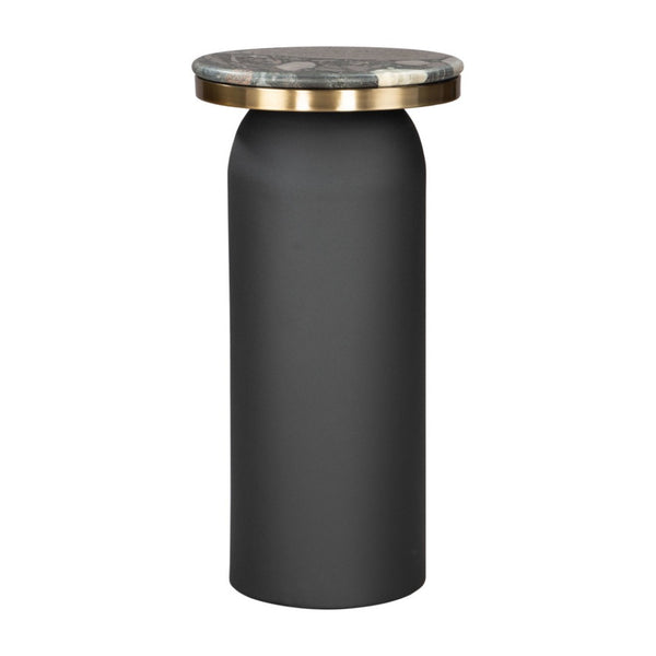 HomeRoots 24" Black Wood End Table - Modern Pedestal Design with Marble Top for Stylish Living Room Accents 572186