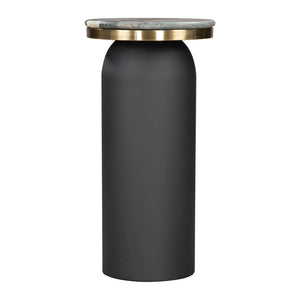 HomeRoots 24" Black Wood End Table - Modern Pedestal Design with Marble Top for Stylish Living Room Accents 572186