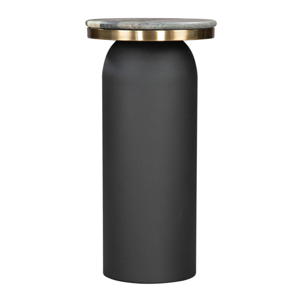 HomeRoots 24" Black Wood End Table - Modern Pedestal Design with Marble Top for Stylish Living Room Accents 572186