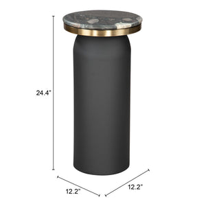 HomeRoots 24" Black Wood End Table - Modern Pedestal Design with Marble Top for Stylish Living Room Accents 572186