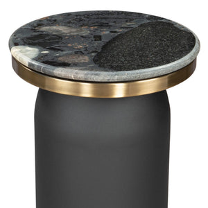 HomeRoots 24" Black Wood End Table - Modern Pedestal Design with Marble Top for Stylish Living Room Accents 572186