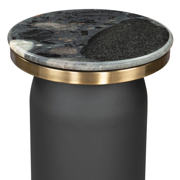 HomeRoots 24" Black Wood End Table - Modern Pedestal Design with Marble Top for Stylish Living Room Accents 572186