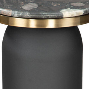 HomeRoots 24" Black Wood End Table - Modern Pedestal Design with Marble Top for Stylish Living Room Accents 572186
