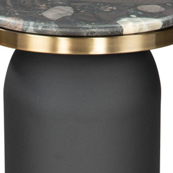 HomeRoots 24" Black Wood End Table - Modern Pedestal Design with Marble Top for Stylish Living Room Accents 572186