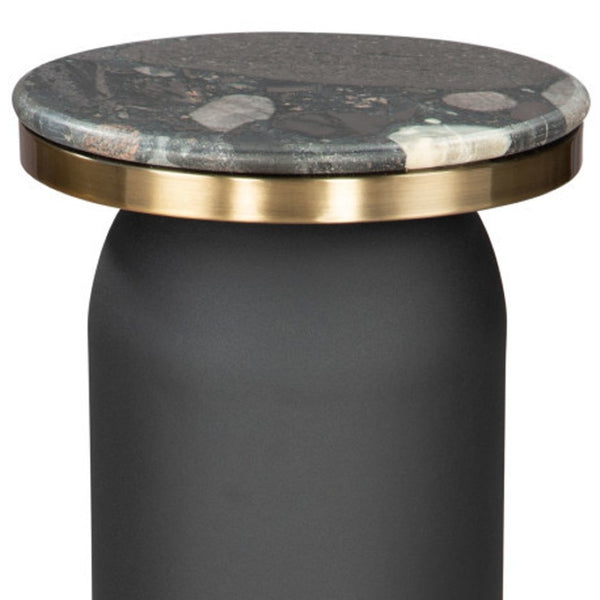HomeRoots 24" Black Wood End Table - Modern Pedestal Design with Marble Top for Stylish Living Room Accents 572186