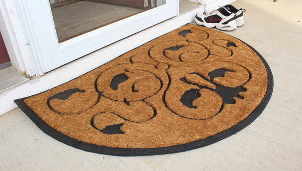 Homeroots 30" X 48" Beige And Black Rubber And Coir Outdoor Semi Circle Door Mat   572191